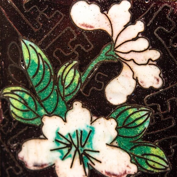 Vintage Cloisonné Black Floral Matchbox Cover With Hand-Painted Enamel Design - Picture 5 of 8